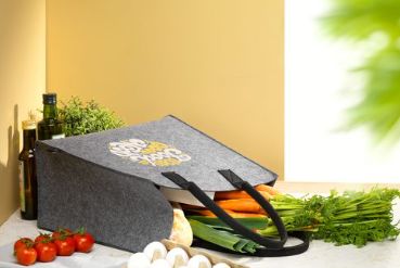 Vilten boodschappentas met logo als promotieartikel